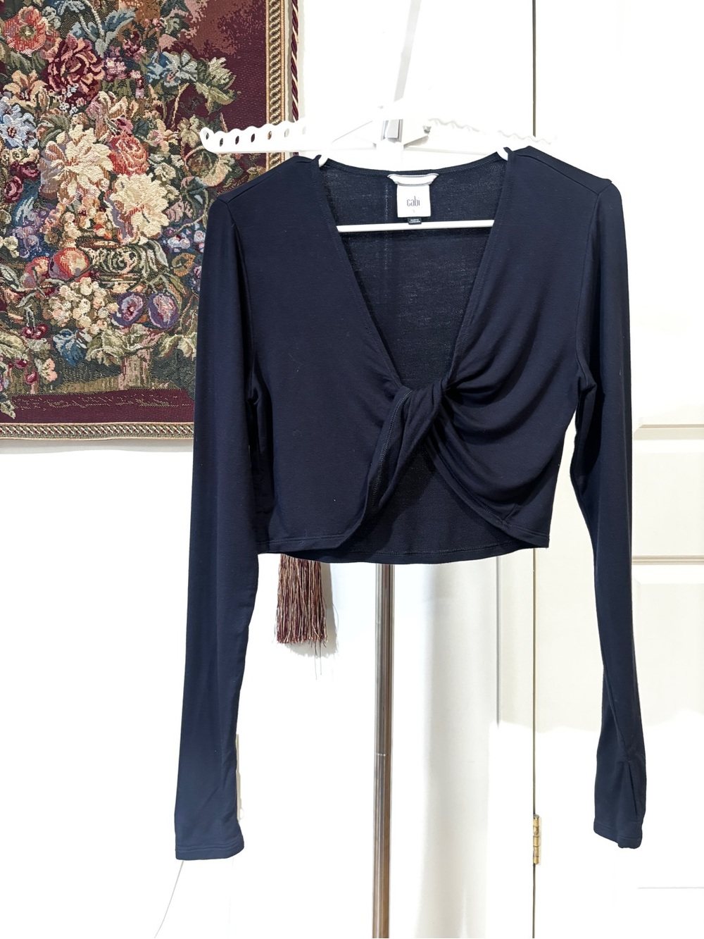 CAbi Twist Top #3997 Black Long Sleeve Crop Top Size S